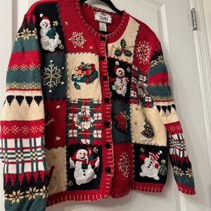 Tiara International Winter Embroidered Knit Cardigan Sweater